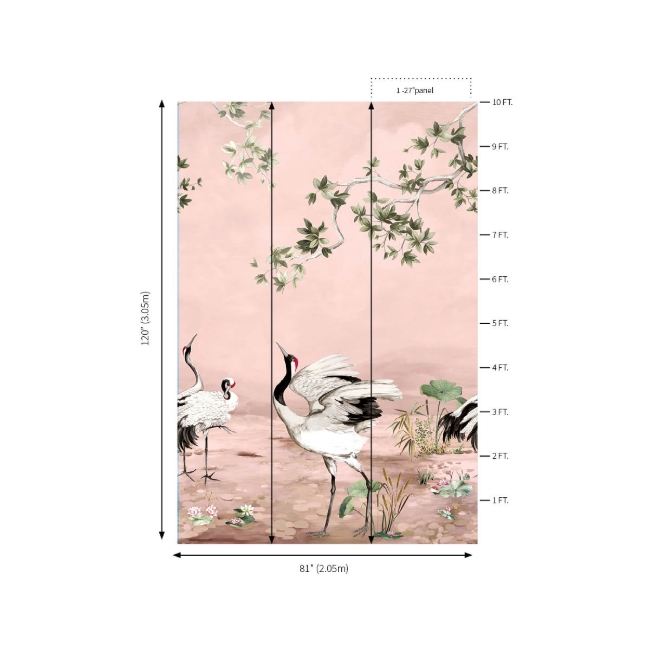 Picture of Crane Mural - Blushing Pink