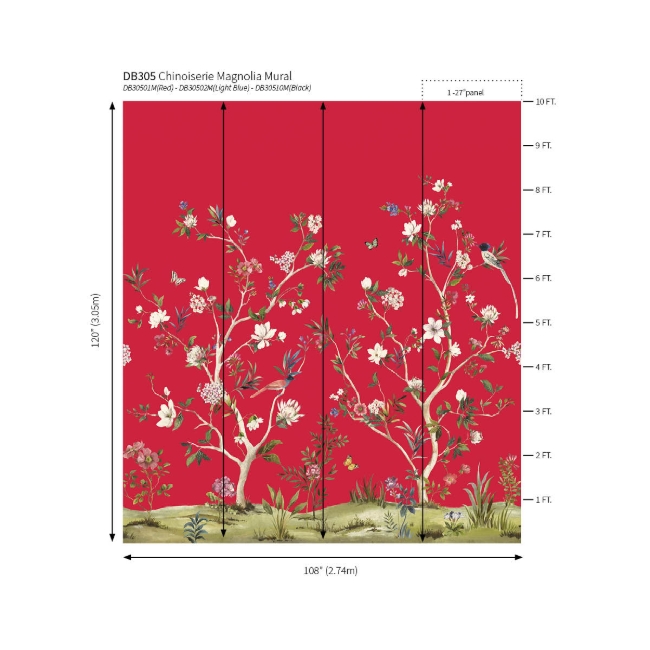 Picture of Chinoiserie Magnolia Mural - Cherry