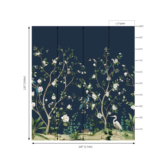 Picture of Heron Botanical Mural - Admiral Blue
