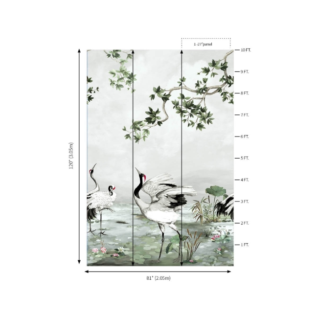 Picture of Crane Mural - Meadow Gray