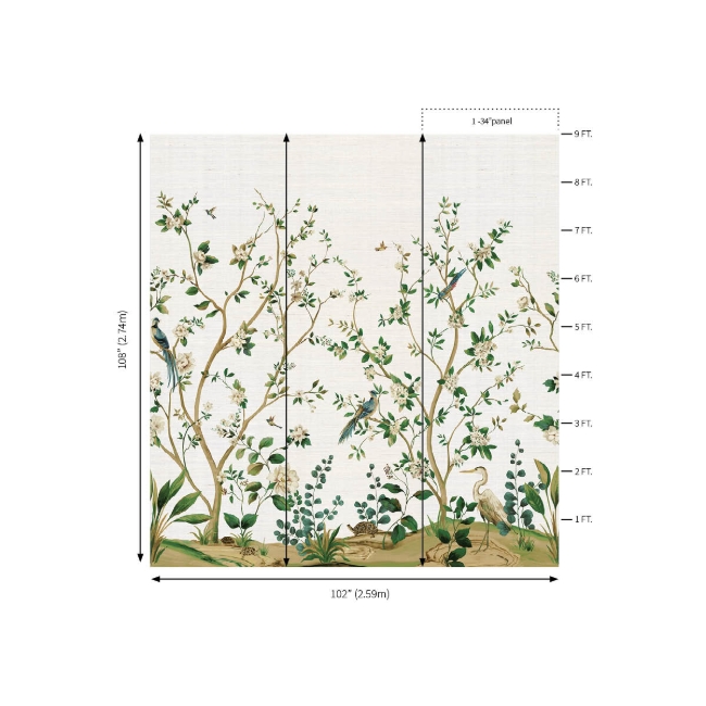 Picture of Heron Botanical Mural - Silver