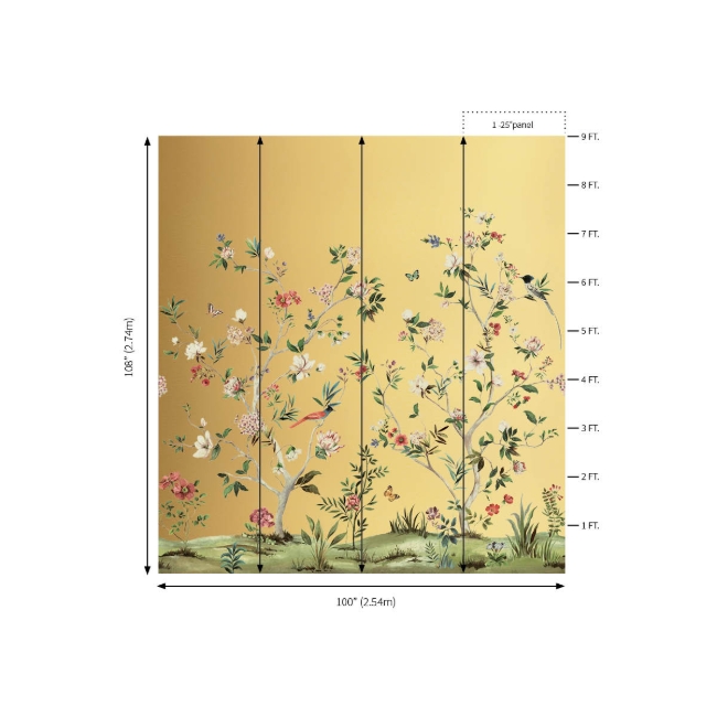 Picture of Chinoiserie Magnolia Mural - Gold Metallic