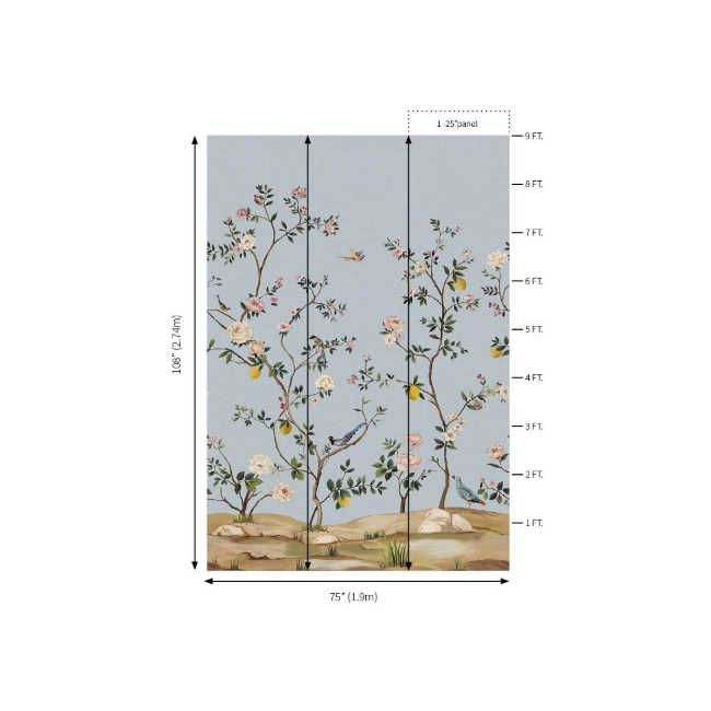 Picture of Blossom Mural - Blue Metallic Linen